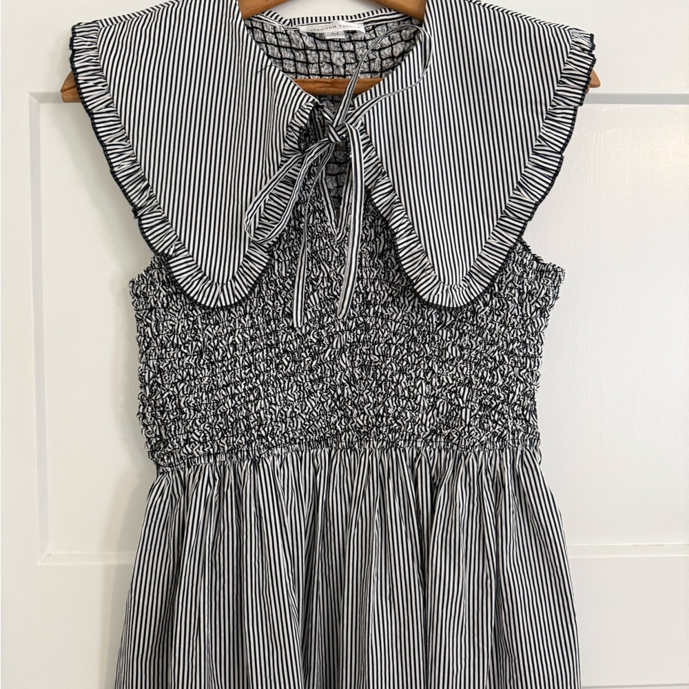 Savannah Taylor Rebecca Cotton Striped Midi Dress with Ruffled Collar EUC G000 - Picture 8 of 10